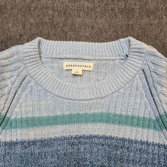 Aeropostale Womens Crop Sweater Small Blue Multicolor Stripe Cable Knit - Picture 5 of 7